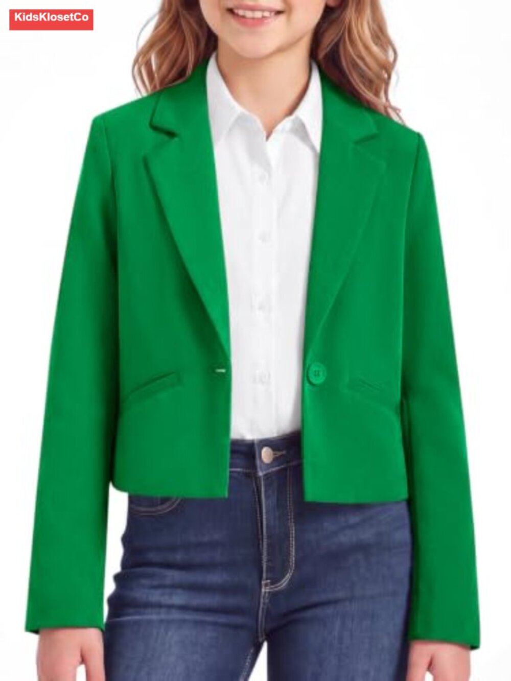 Girls Cropped Blazer Jacket Kids Single Button Lapel Suit Formal